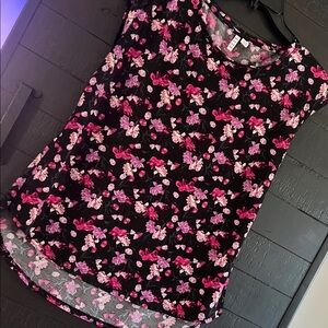 Elle Black Top with Pink and Purple Floral Design